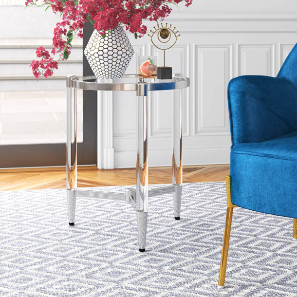 Everly Quinn Glass Top 3 Legs End Table & Reviews Wayfair